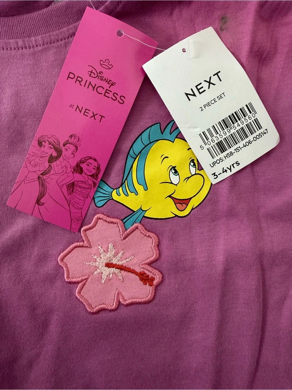 Next Purple Disney Little Mermaid Short Sleeve T-Shirt Rib Cycle Shorts Set 3-4y